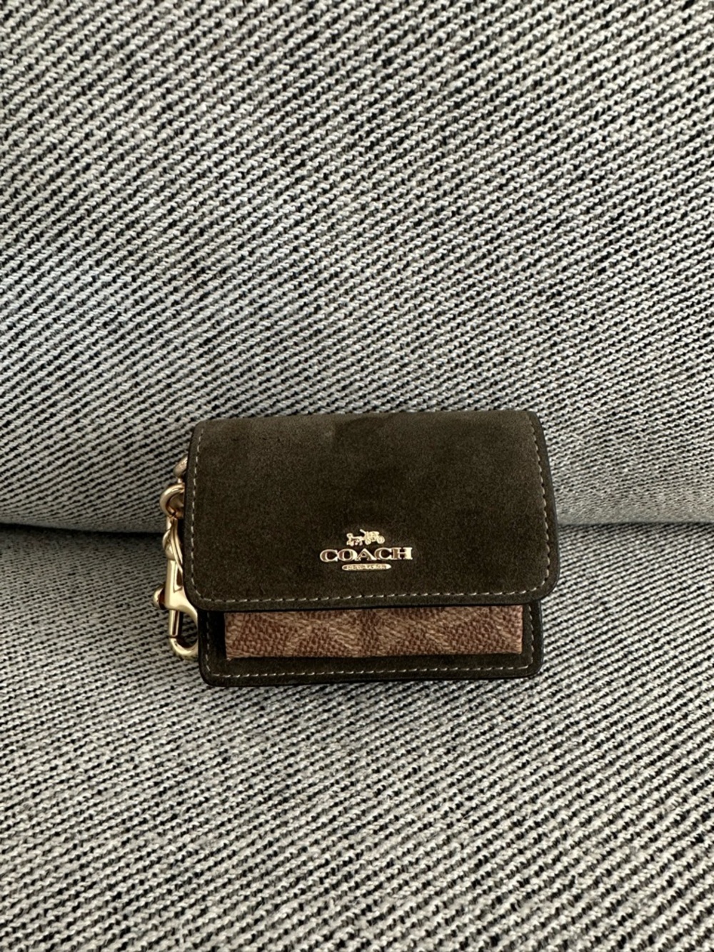 Coach Klare Bag Charm With Signature Canvas Suede/Gold/Army Green/Tan